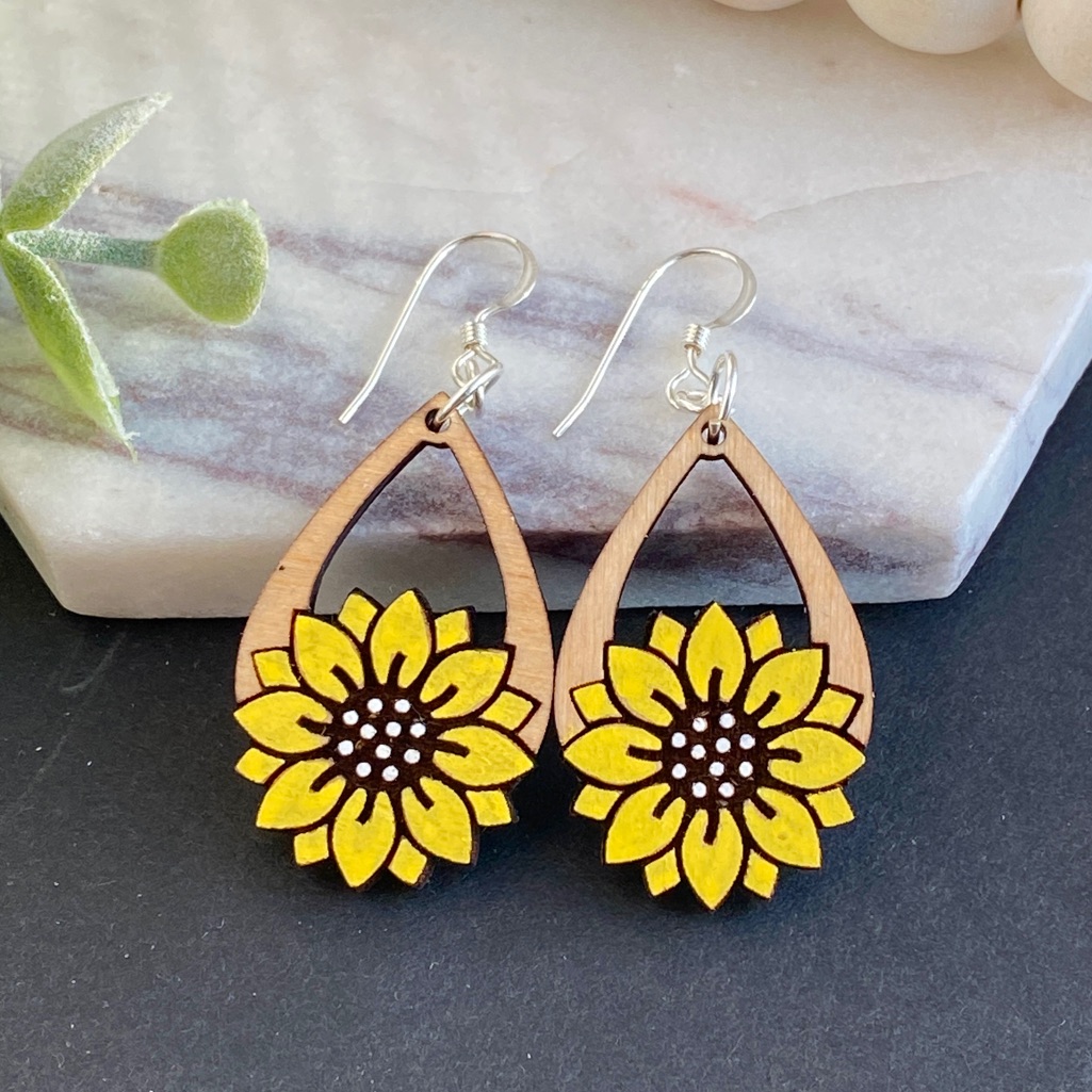 Sunflower Earrings Teardrop Spring Summer Yellow Flower Earrings 15$
